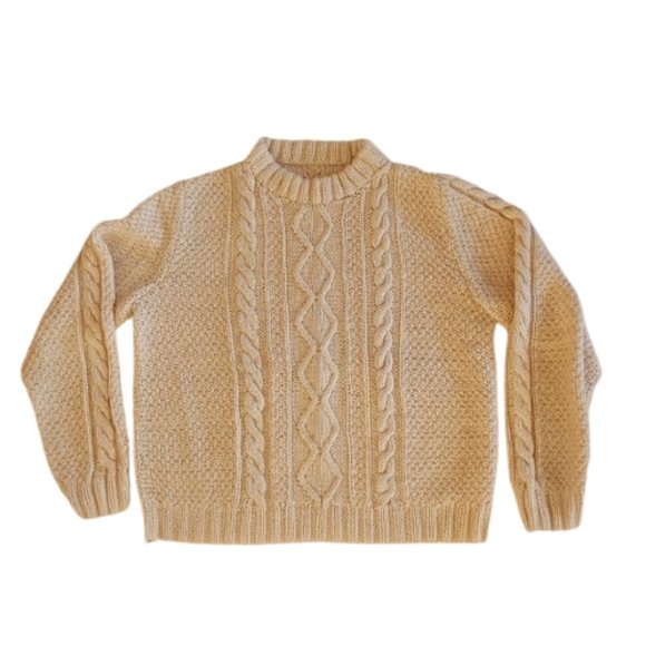 Hand Knit Aran Style Fisherman Sweater-  Unisex New - Picture 1 of 6